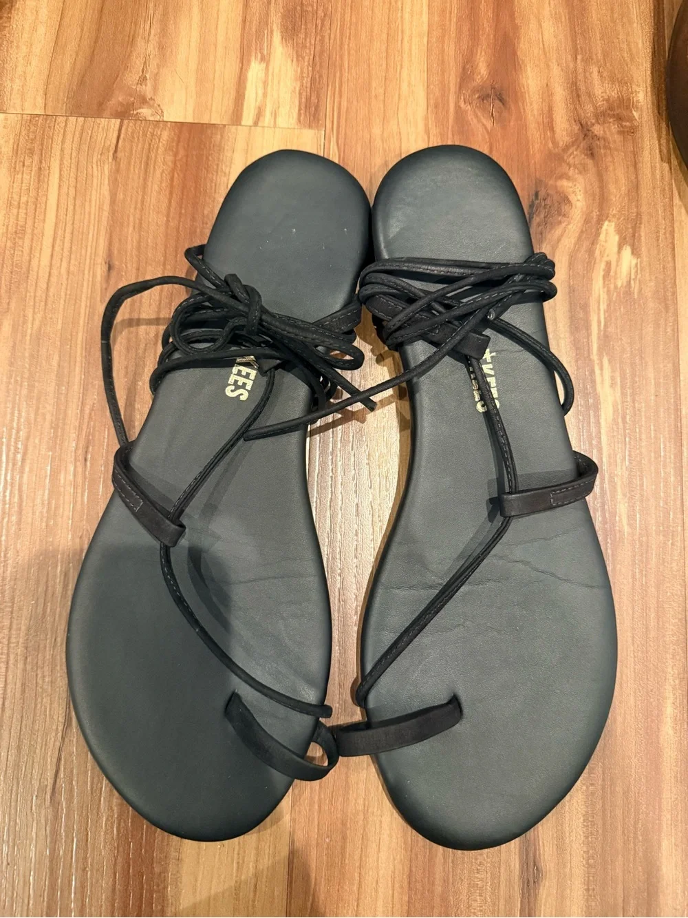 TKEES Black Strappy Lace-Up Toe Loop Sandals